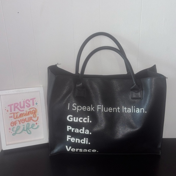 LA/TC Handbags - I speak Fluent Italian Vegan leather designer black tote-LA/TC